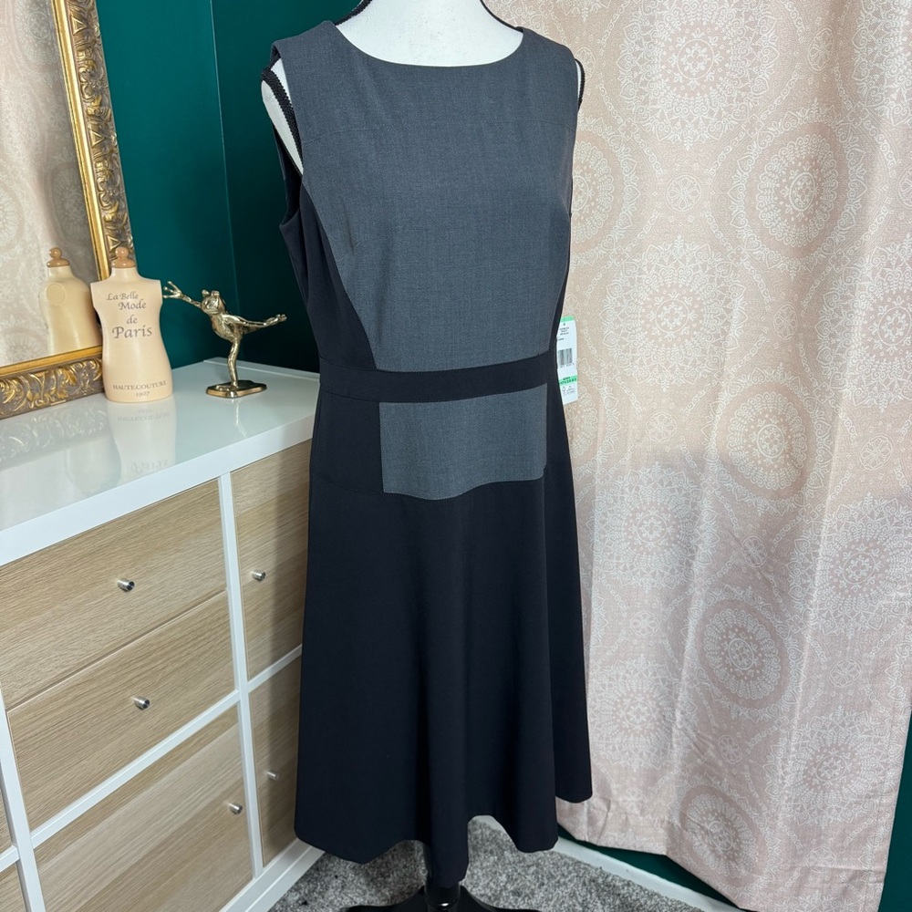 Jones New York NWT Black Gray Sleeveless Career Business Dress A-Line Sz 8